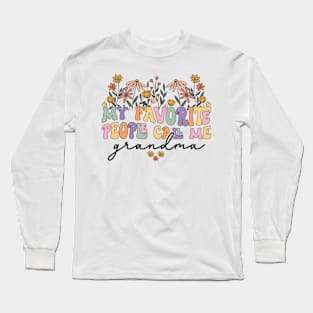 Retro Groovy My Favorite People Call Me Grandma Floral Long Sleeve T-Shirt